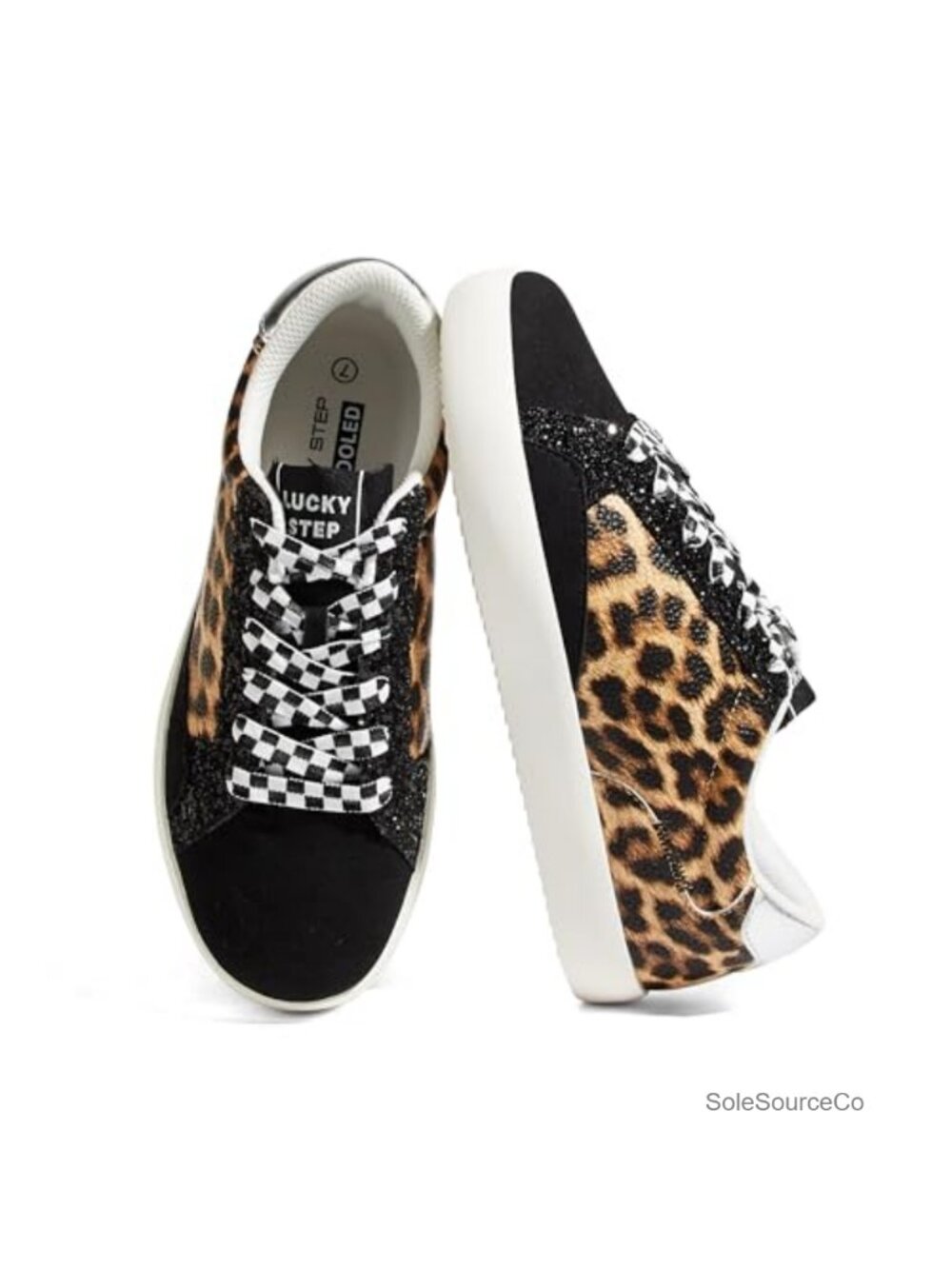 Glitter Sneakers Faux Leather & Glitter Lace-Up Walking Shoes